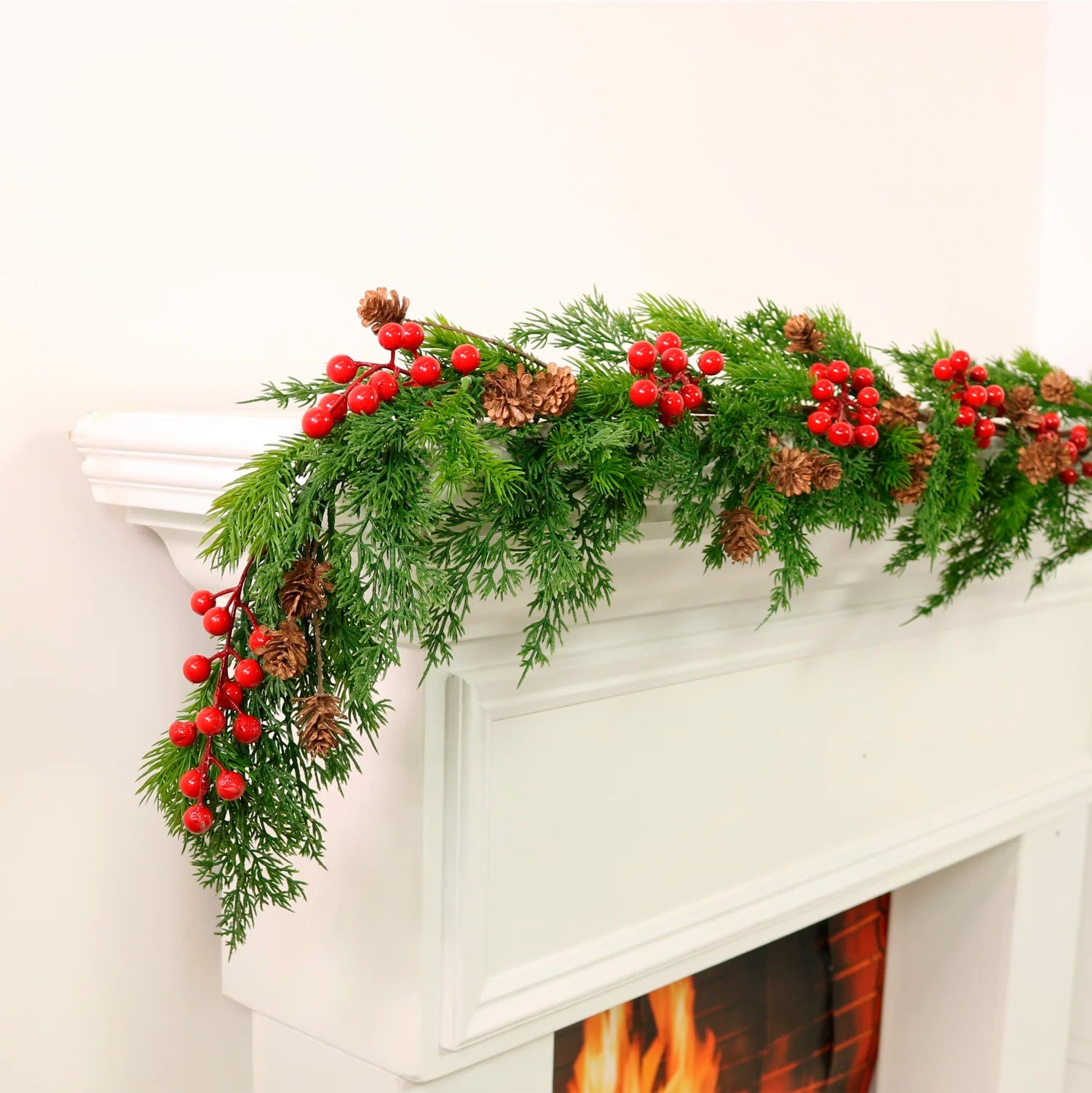Real Touch Cupressus Fir Berry & Pine Cone Swag