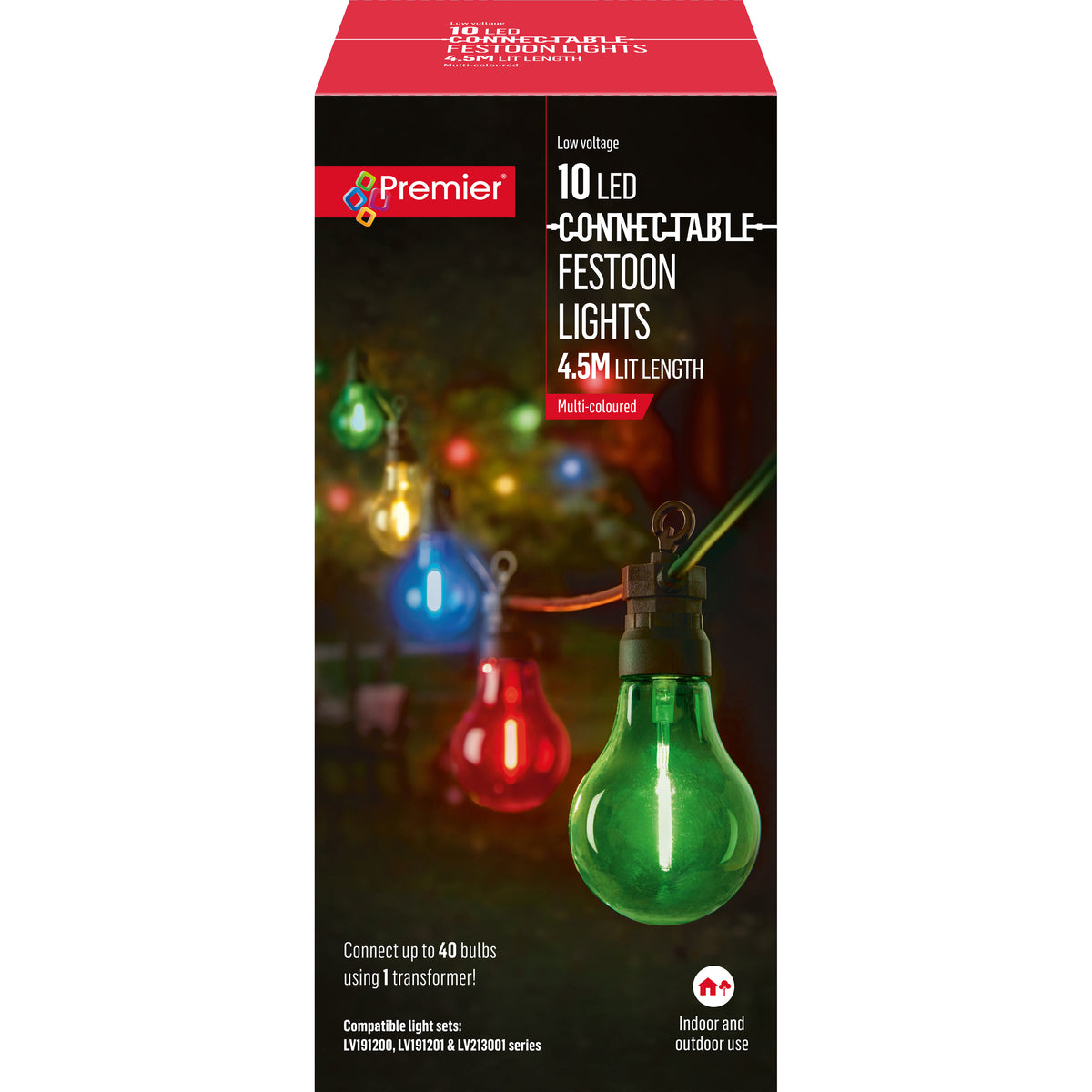 Premier 10 Outdoor Connectable Festoon Party Lights - MULTI-COLOURED