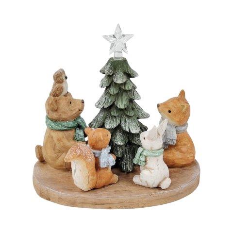 Christmas woodland ornament with animals sitting around a tree. Archers Mayo