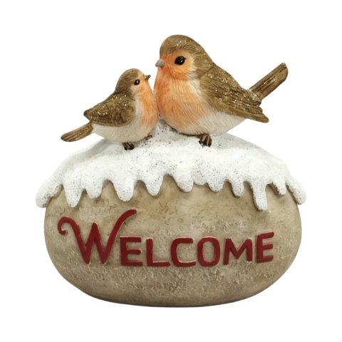 Trio Robins on Log 15x19cm