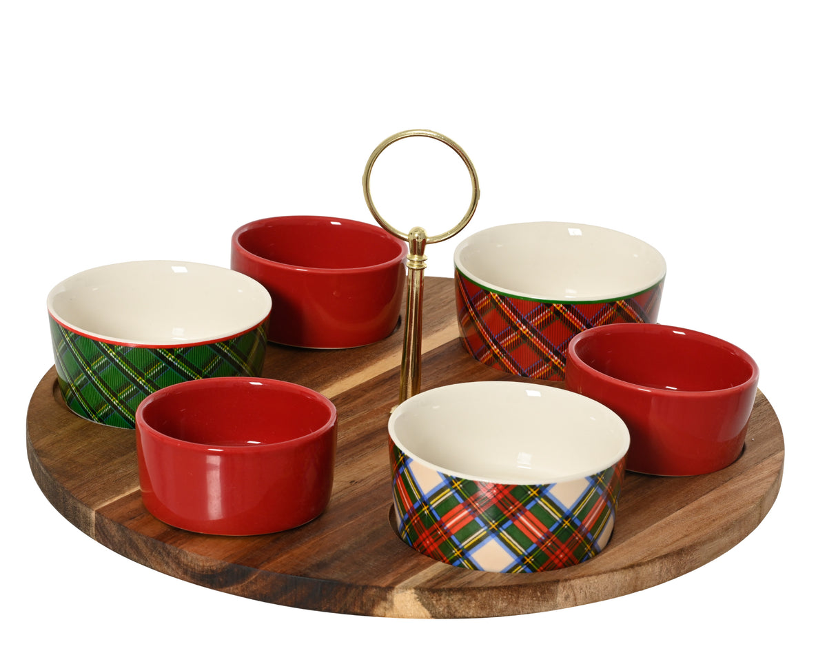 Check Print Tapas Set on a Stoneware Round Tray