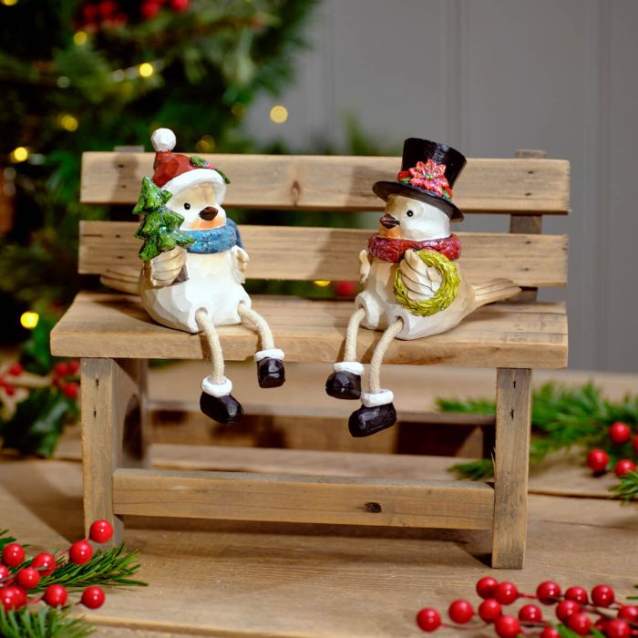 Festive Robin Resin Mr & Mrs Robin Shelf Sitter