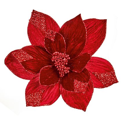 Burgundy Velvet Poinsettia with Gold Sequins Clip On 29cm