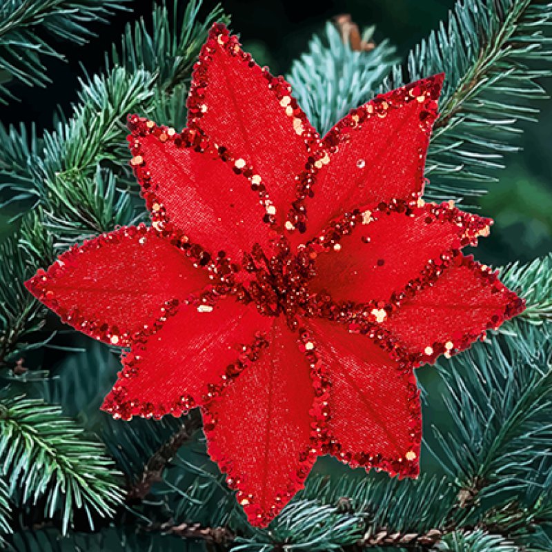 Red Beaded Poinsettia Clip On 20cm