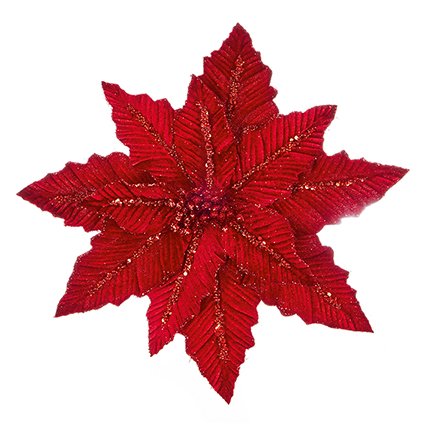 Red Velvet Poinsettia with Glitter Clip On 31cm