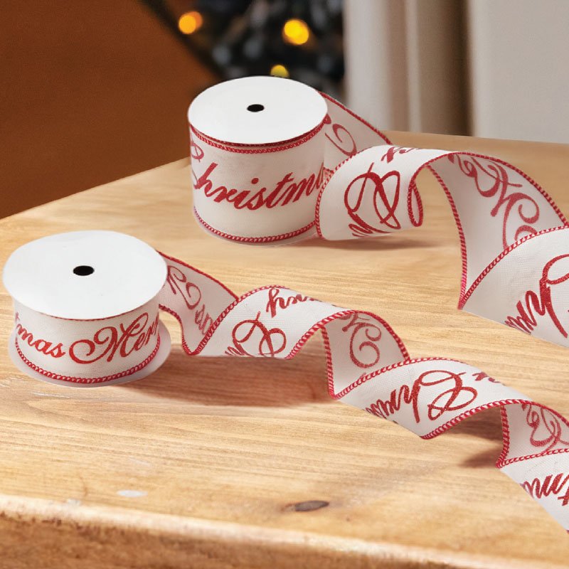 63mm Merry Christmas Wired Premium Ribbon, 3m