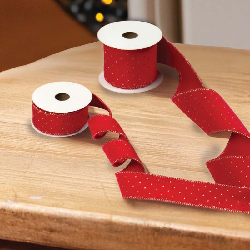 63mm Gold Dot Premium Wired Ribbon, 3m