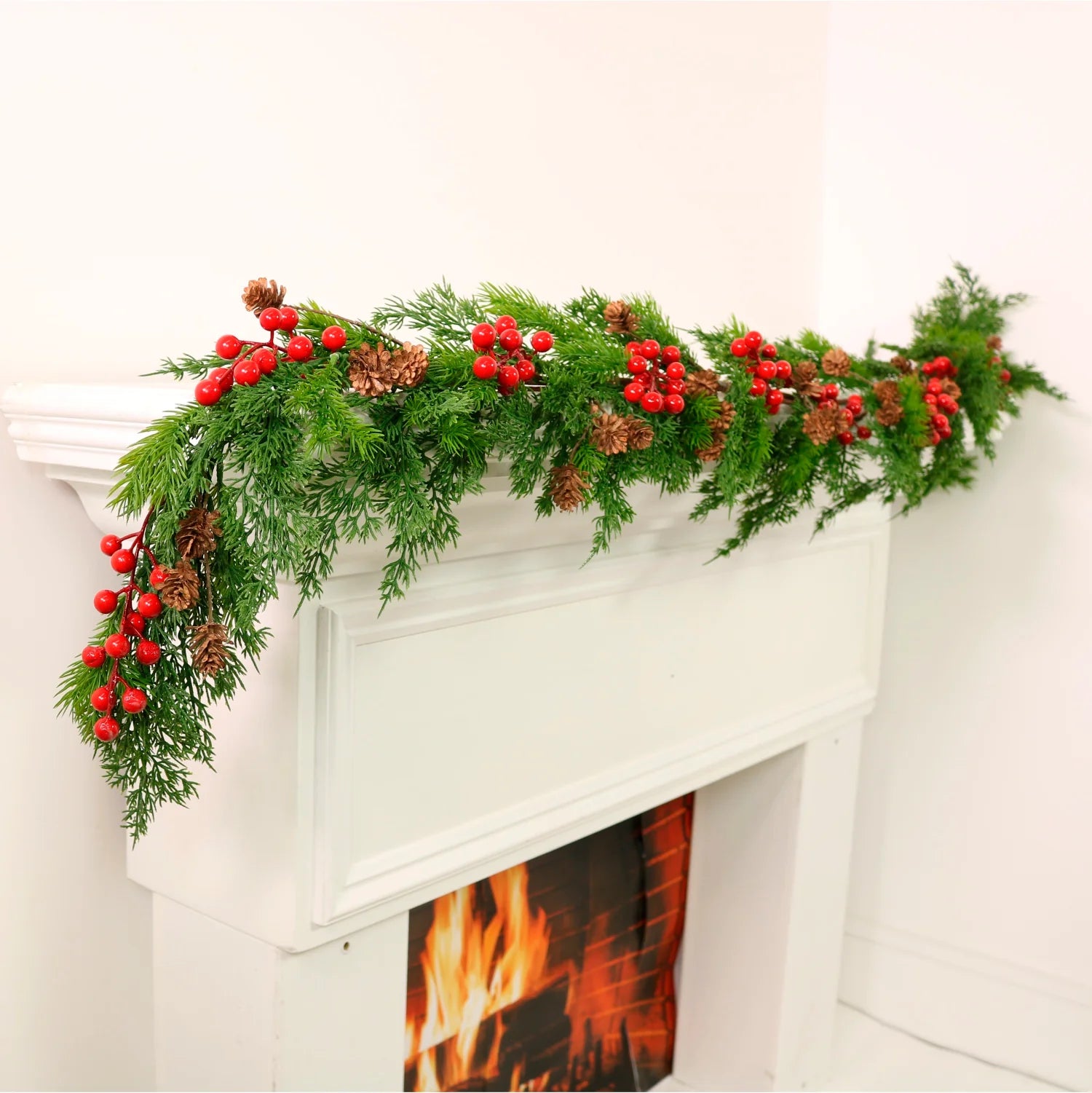 Real Touch Cupressus Fir Berry & Pine Cone Swag