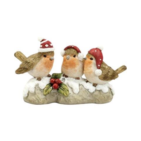 Trio Robins on Log 15x19cm