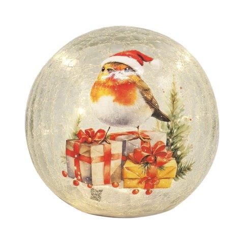 LED Crackle Ball Robin 15cm