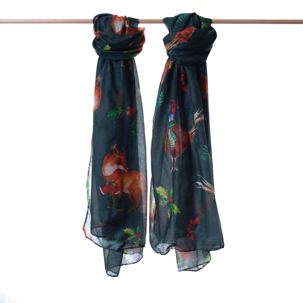 Christmas Woodland Pheasant & Fox Scarf