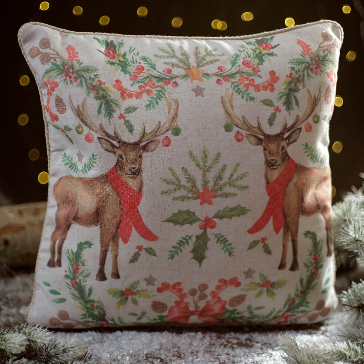 Frosted Forest Stag Printed Cushion Cover