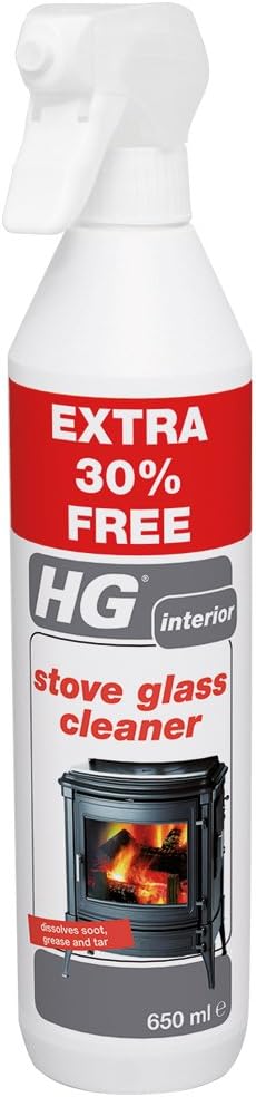 HG stove glass cleaner spray bottle with red label on a white background