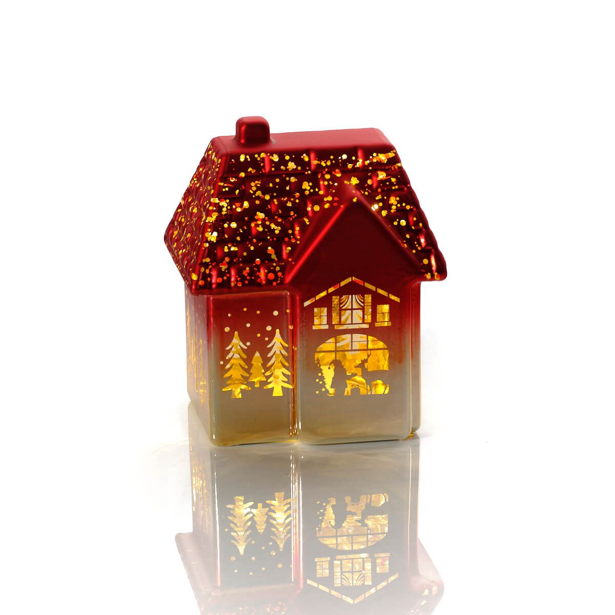 Christmas Red & White Effect LED House with Cut Out Trees