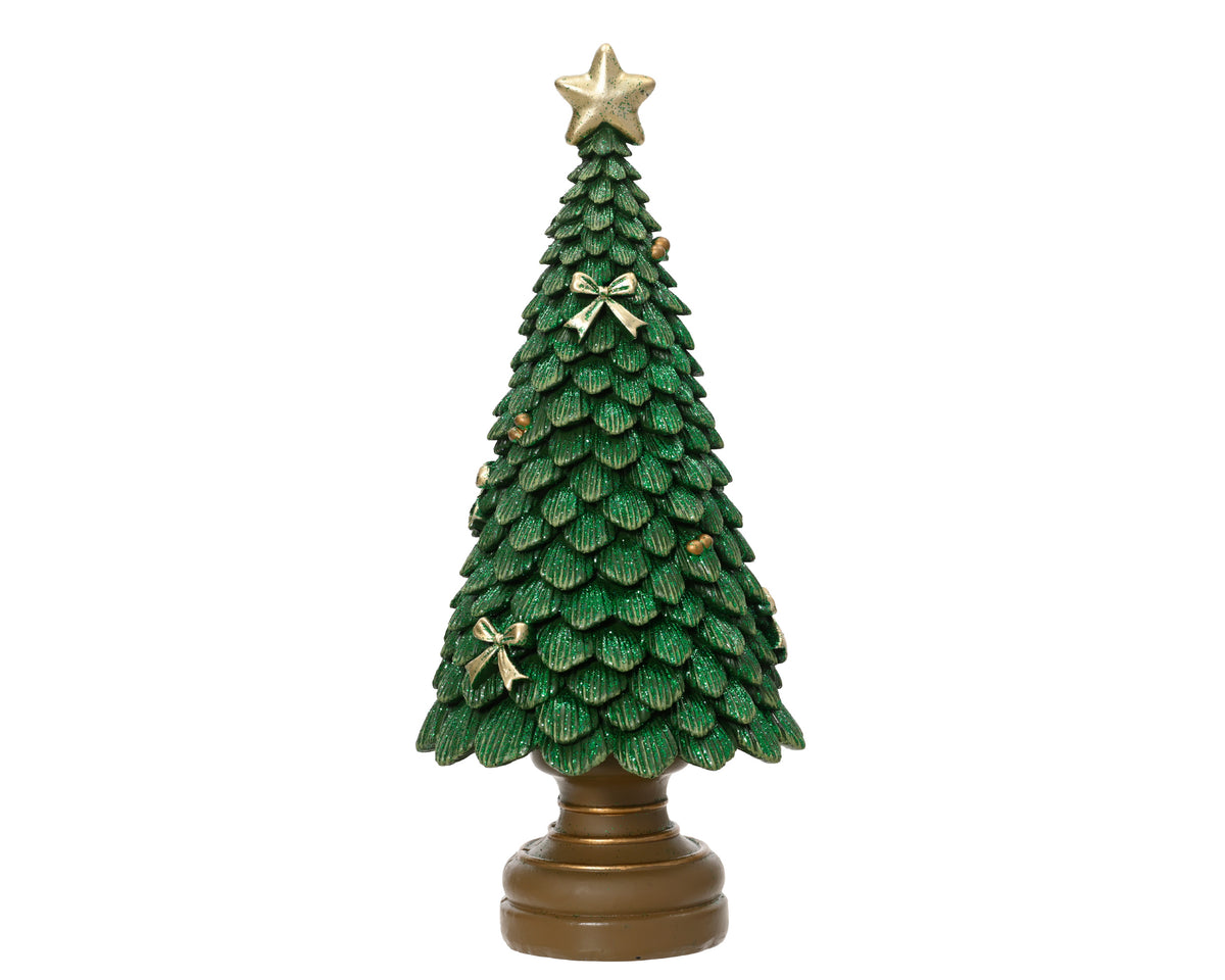 Polyresin Green Tree with Glitter
