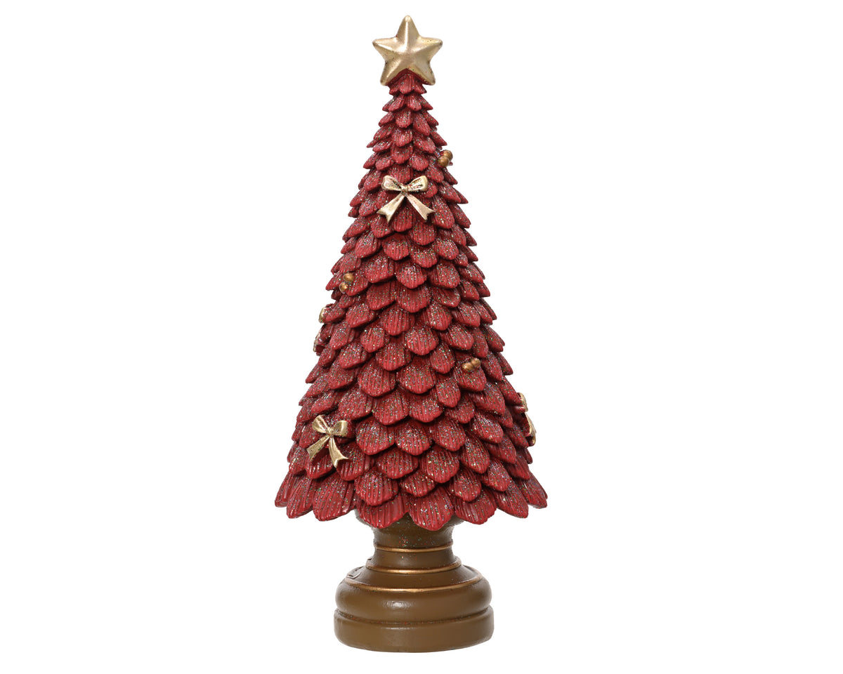 Polyresin Red Tree with Glitter