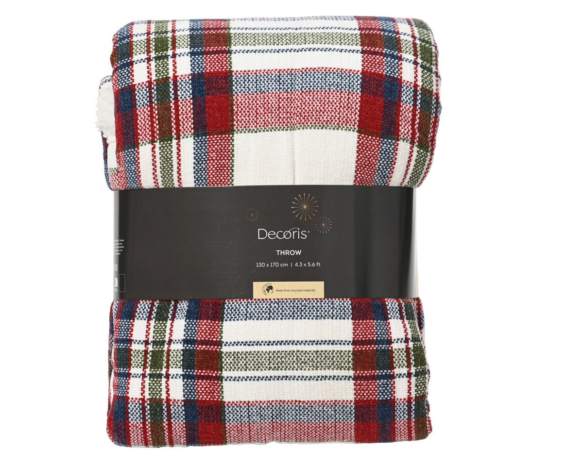 Christmas Throw with Check Pattern | Red/White