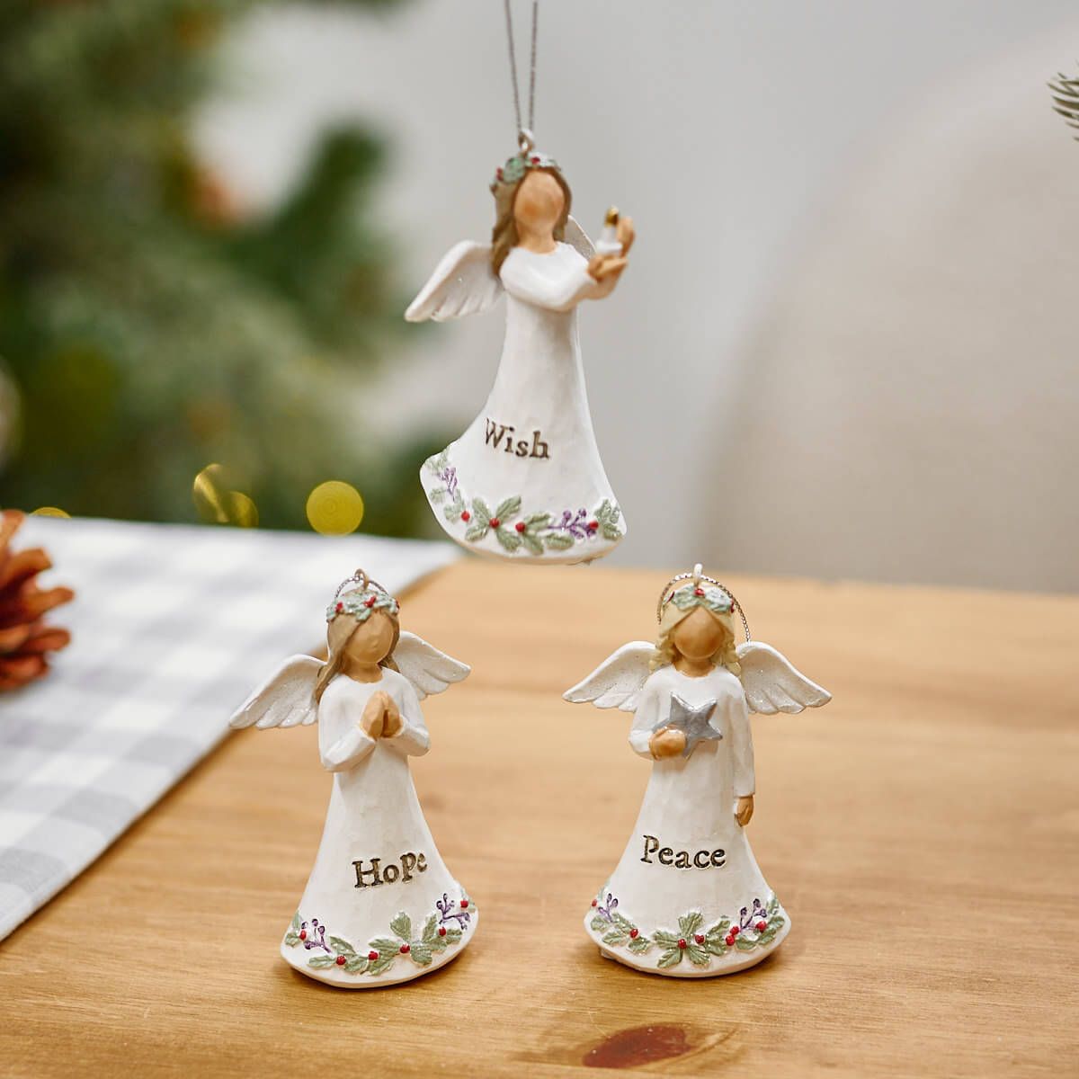 Xmas Angel Hanger Assorted x 3 with Flower Crown and Quote