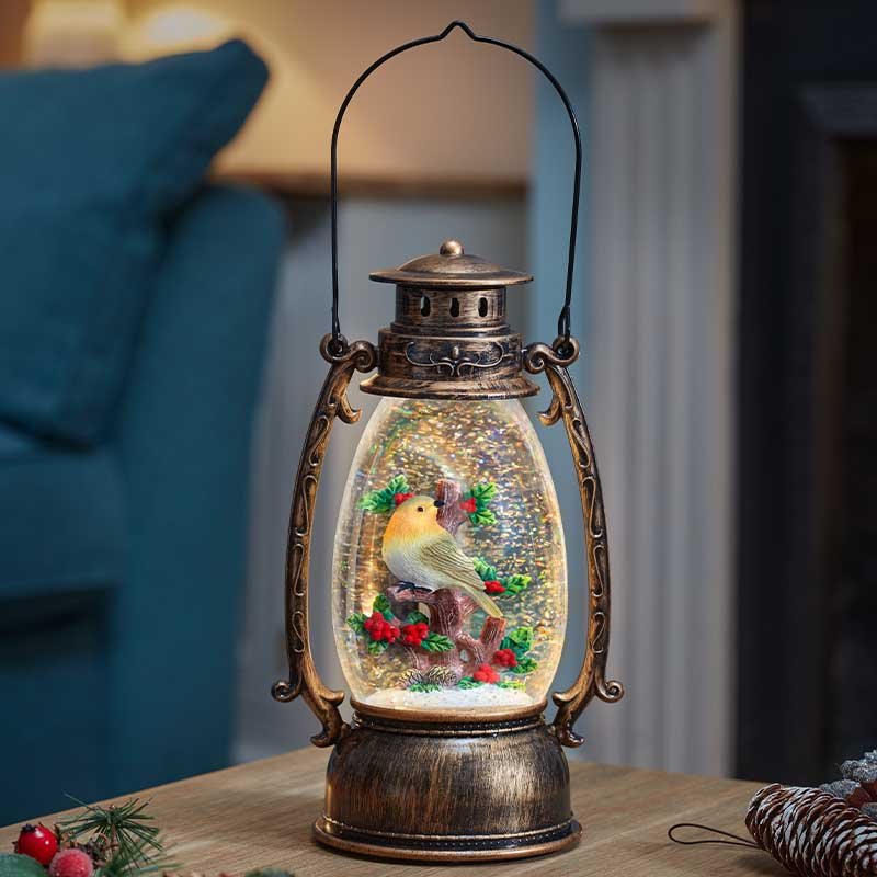 SnowSwirl Festive Robin Lantern