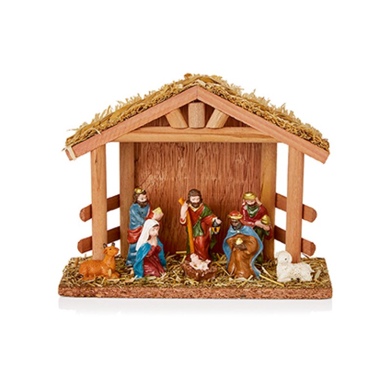 20cm 8pc Nativity Scene with Wood House