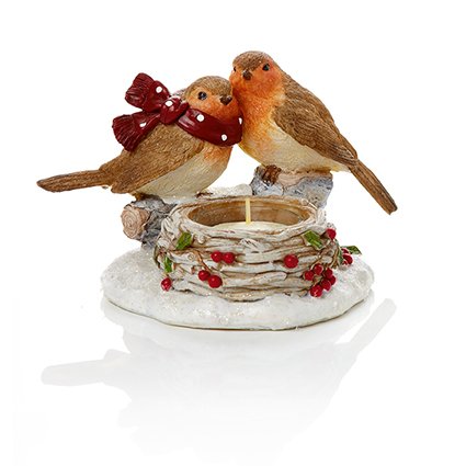 16 x 10cm Polyresin Robin with Tealight Holder 2 Assorted