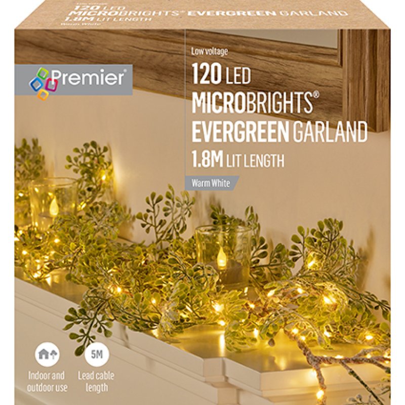 1.8m Lit Evergreen Garland with Cones and 120 Warm White Microbrights LED