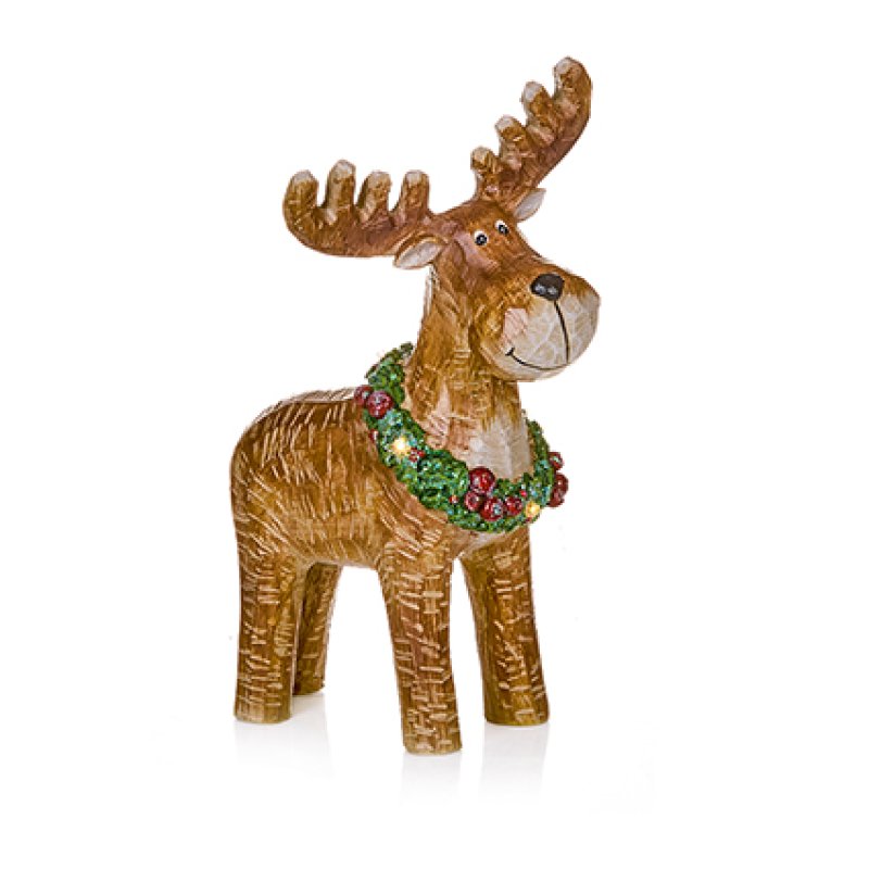 Battery Operated Lit Reindeer with Wreath 23cm