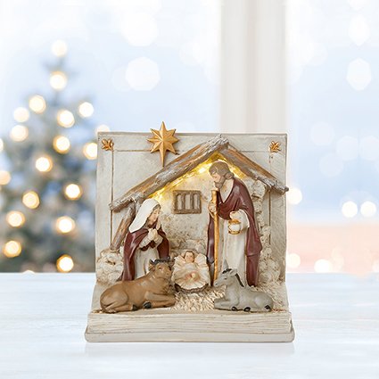 Battery Operated Lit Polyresin Nativity Scene 17cm