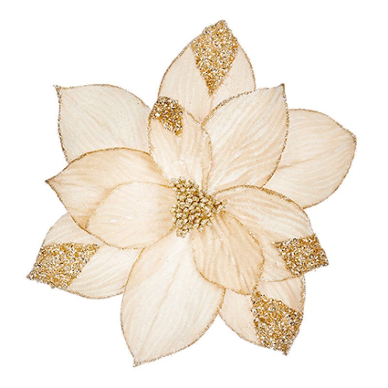 Gold Velvet Look Poinsettia with Glitter Clip On 23cm