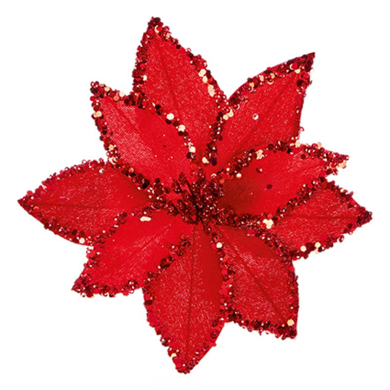 Red Beaded Poinsettia Clip On 20cm