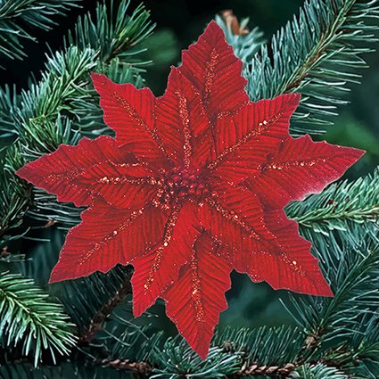 Red Velvet Poinsettia with Glitter Clip On 31cm