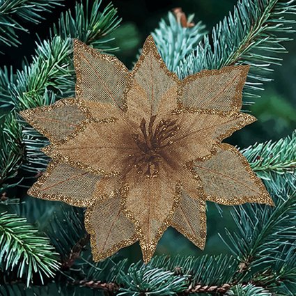 Jute with Glittrt Poinsettis Clip on 27cm