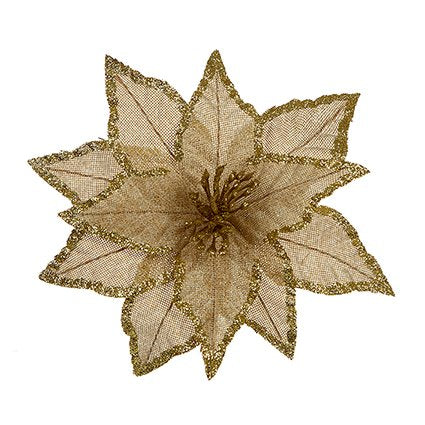Jute with Glittrt Poinsettis Clip on 27cm