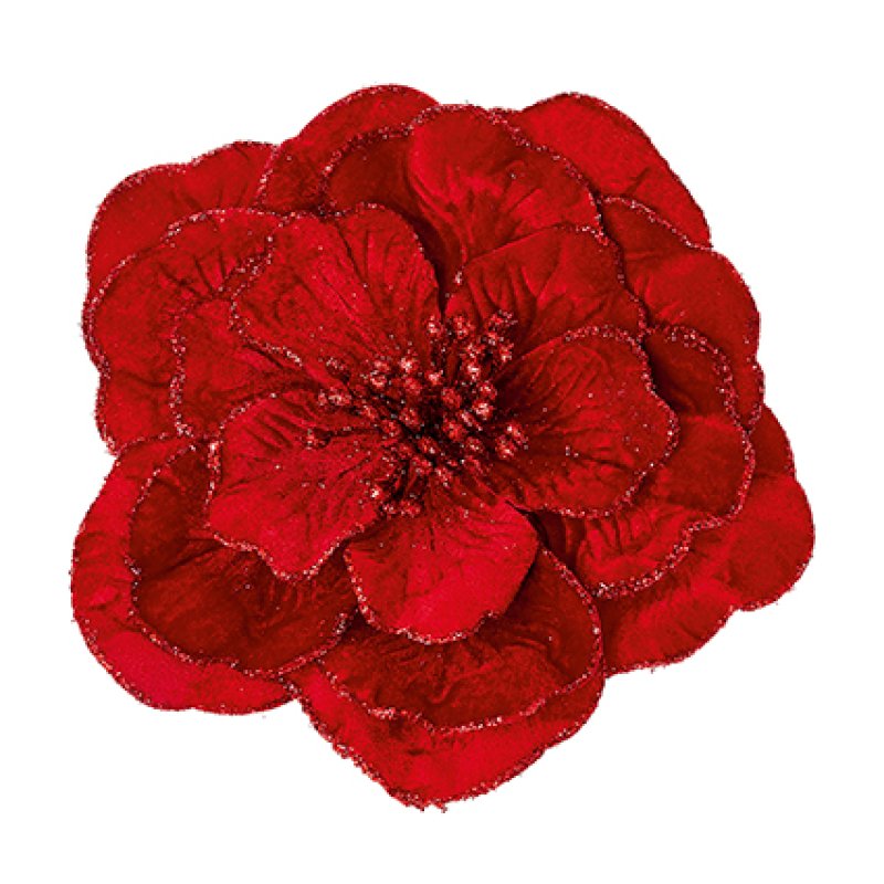 Red Velvet Dahlia Gold Glitter Edge Clip On 24CM