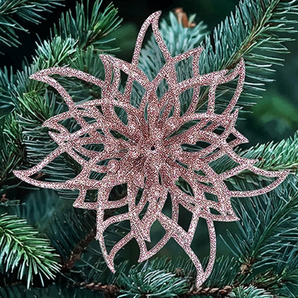 Rose Pink Glitter Cut Out Flower Clip On 14cm