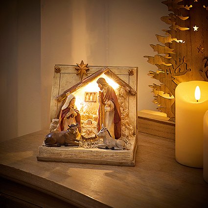 Battery Operated Lit Polyresin Nativity Scene 17cm