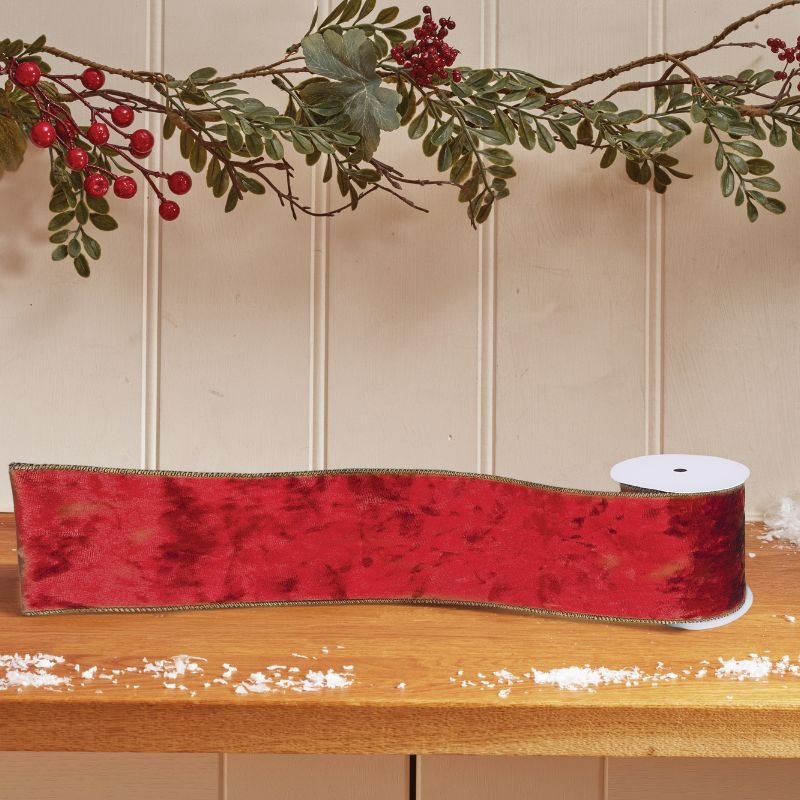 63mm Deluxe Velvet Wired Ribbon, 3m - Red
