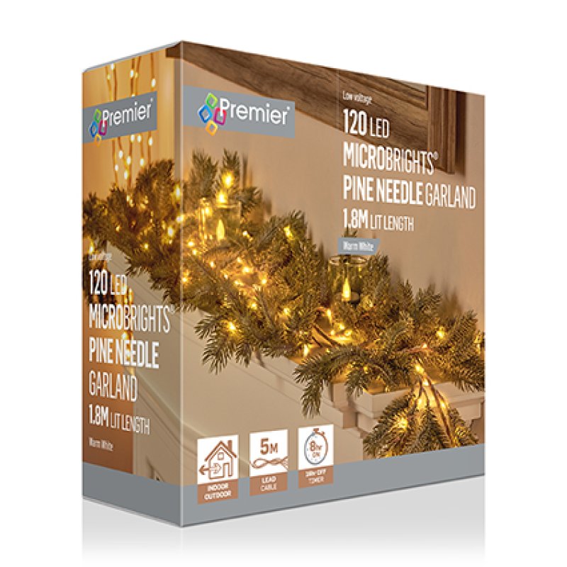 1.8m Lit Pine Needle Garland with 120 Warm White MicroBright