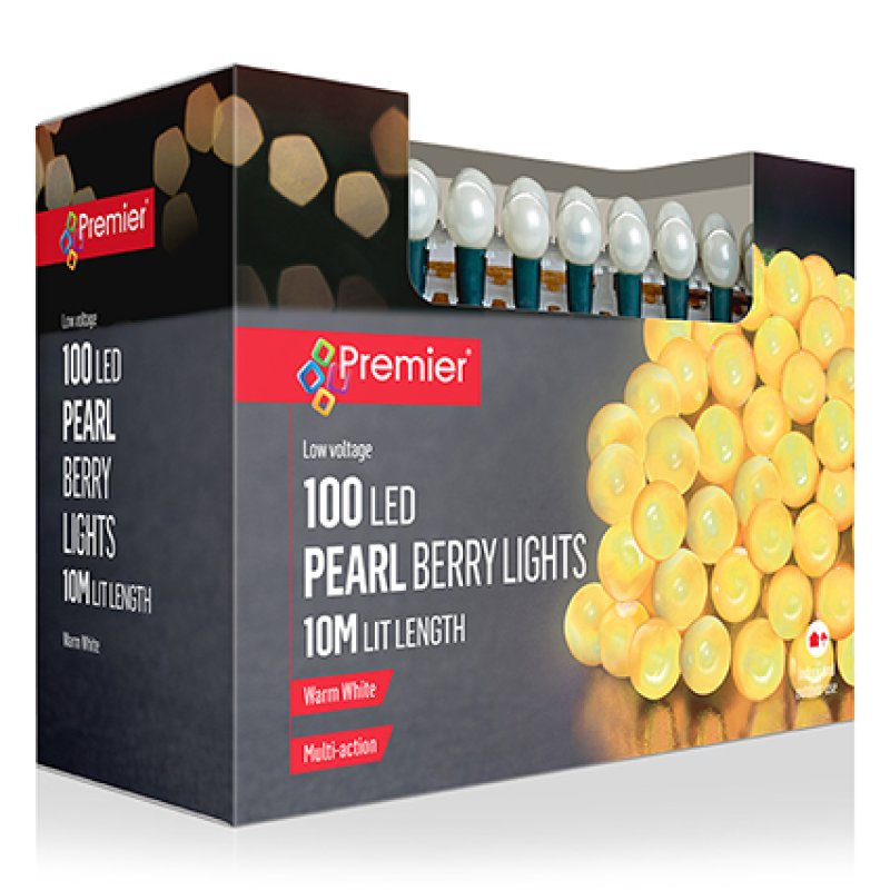 100 Multi Action Pearl Berry Lights with Warm White LED
