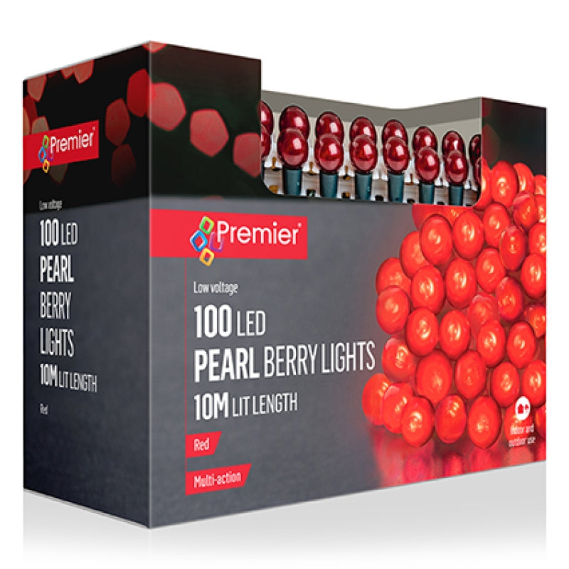 100 Multi Action Pearl Berry Lights with Red LED