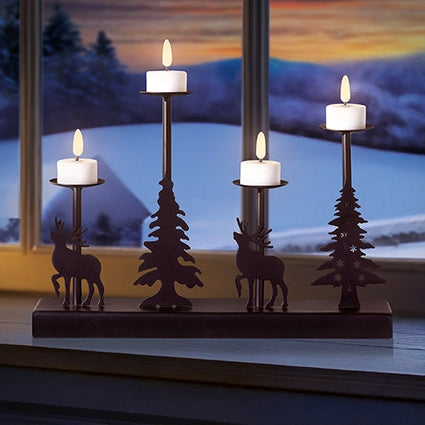 B-O Lit Black Metal Tealight Candle Bridge with Reindeer 32cm