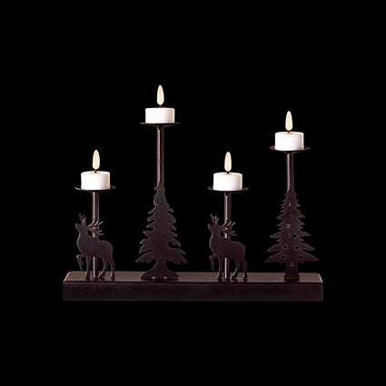 B-O Lit Black Metal Tealight Candle Bridge with Reindeer 32cm