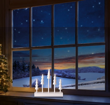 B-O Lit Wood White Trees Candle Bridge with 5 LED 26cm