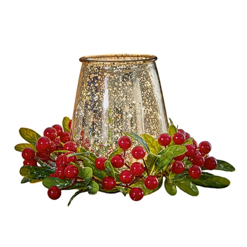 22cm B-O Lit Crackled Glass Berries and Floristry Ring with