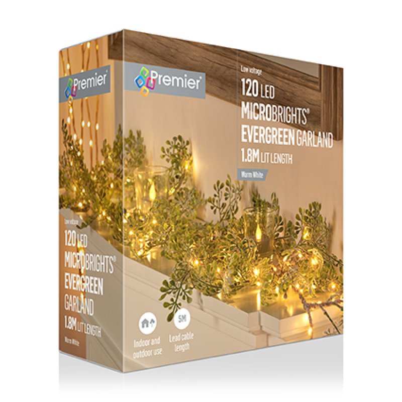 1.8m Lit Evergreen Garland with Cones and 120 Warm White Microbrights LED
