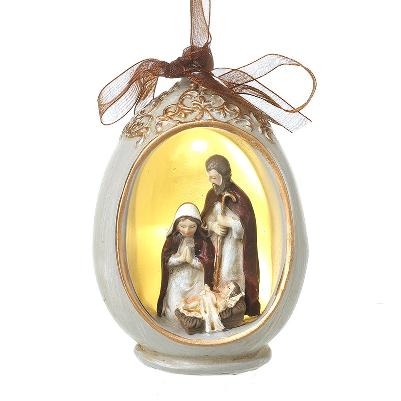 White Resin LED Nativity Scene Bauble