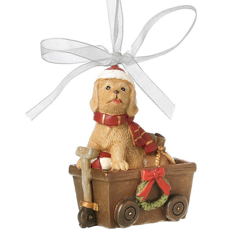 Hanging Ribbon Christmas Dog in Cart