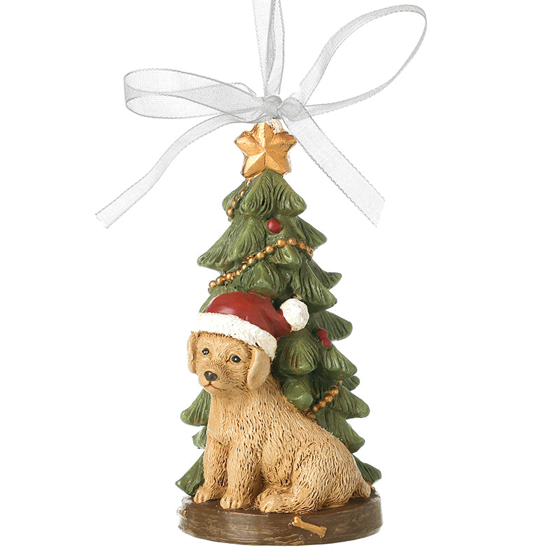 Hanging Ribbon Christmas Dog & Tree