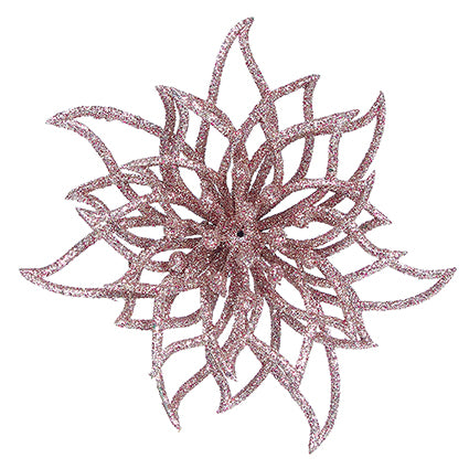 Rose Pink Glitter Cut Out Flower Clip On 14cm