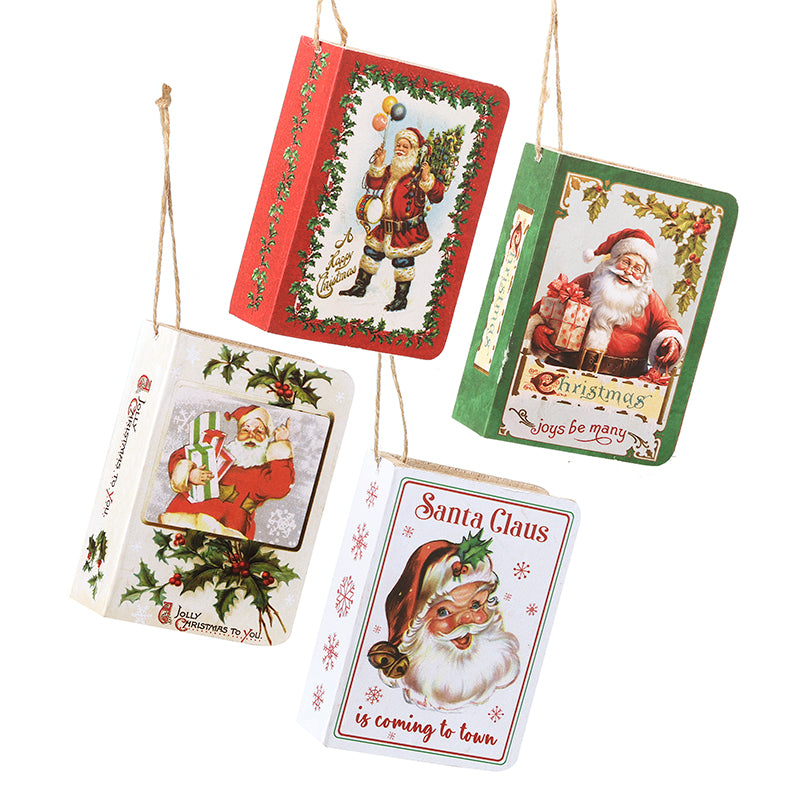 Multi Wood Santa Book Hanging Decoration